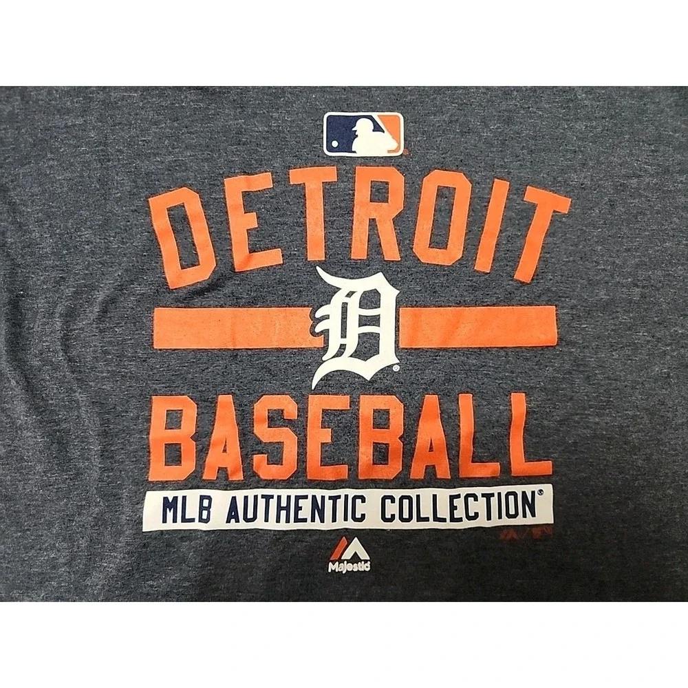 Majestic‎ Authentic MLB Detroit Tigers Baseball Blue Gray T-shirt Men's Size XL